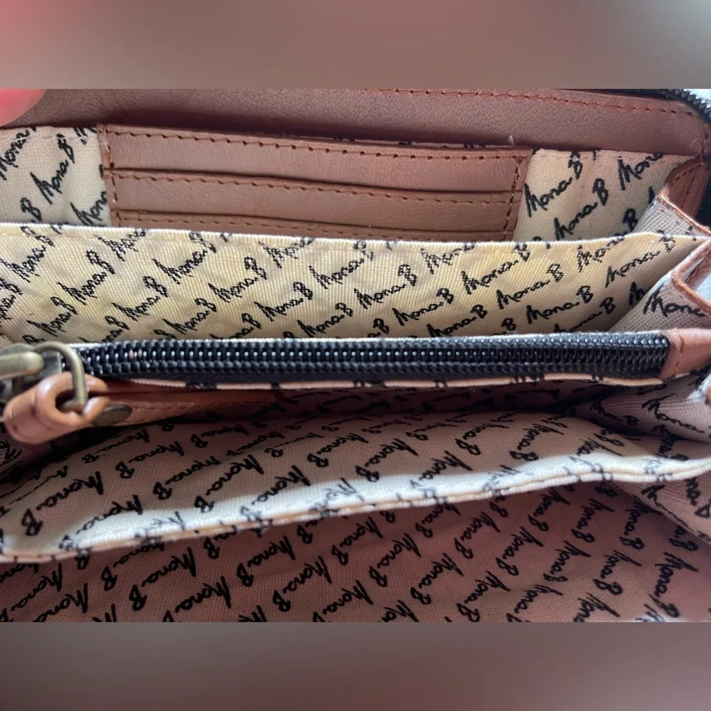 Mona B Brown Leather Wallet with Removable Strap